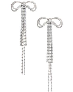 Self-Portrait Crystal Bow Pearl Back Earrings - Weiß