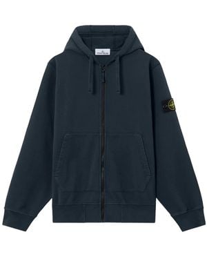 Stone Island Hoodies & Sweatvesten ,Blauw ,Katoen Garment Dyed Zip Through Hoodie