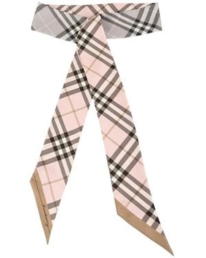 Burberry Accessoires ,Roze ,Skinny Contrast Check Zijden Sjaal