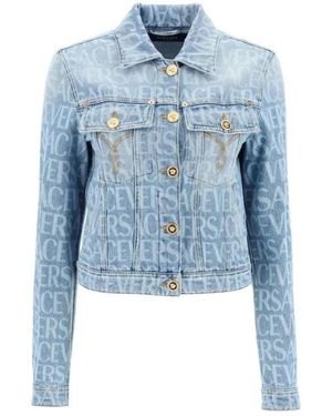 Versace Logo-Print Denimjacke - Blau