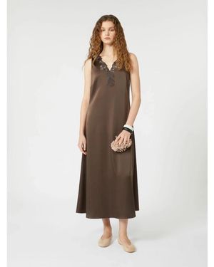 Weekend by Maxmara Elegante Geborduurde Satijnen Midi Jurk - Naturel