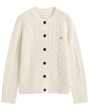 GANT Lamswol Kabelgebreid Vest - Wit