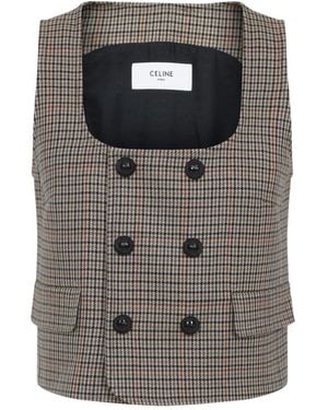 Celine Geruite Wol Double-Breasted Gilet - Grijs