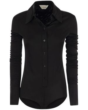 Sportmax Overhemden ,Zwart ,Geknoopte Mouwen Shirt