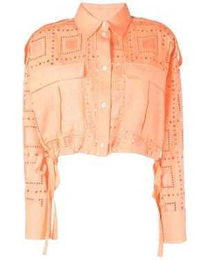 MSGM Cropped Eyelet Shirt - Orange