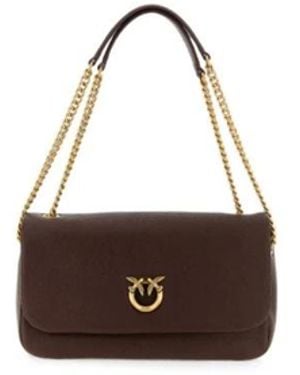 Pinko Tassen ,Bruin ,Katoen Click Soft Horizontale Schoudertas Met Ketting - Wit