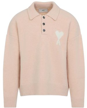 Ami Paris Relaxed Fit Polo Sweater - Natural
