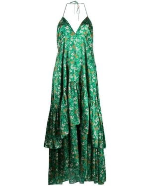 L'Autre Chose Floral-print Tiered Silk Dress - Green