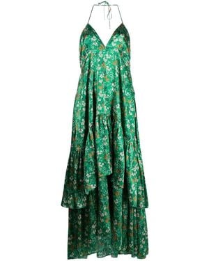 L'Autre Chose Floral-print Tiered Silk Dress - Green