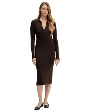 MC2 Saint Barth V-Neck Ribgebreide Midi Jurk - Zwart