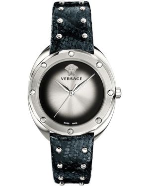 Versace Orologio in pelle nera in acciaio inossidabile argentato - Metallizzato