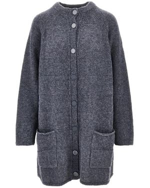 Emporio Armani Langer Cardigan Aus Alpakawollmischung - Blau