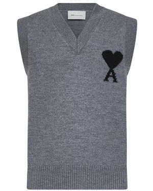 Ami Paris De Coeur V-Neck Vest - Grijs