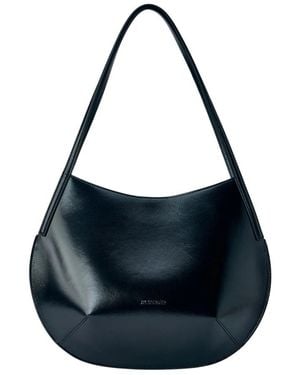 Jil Sander Tassen ,Zwart ,Leer Kante Schoudertas - Blauw