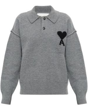Ami Paris V-Neck Knitwear - Gris