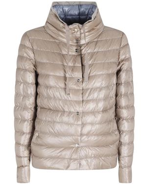 Herno Jassen ,Bruin ,Leer Piumino Reversible Donzen Jas - Grijs
