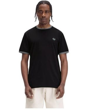 Fred Perry Schwarzes/Graues Geripptes Hals-T-Shirt