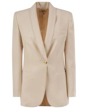 Elisabetta Franchi Jassen ,Polyester Crepe Jasje Met Contrasterende Topstitching - Naturel