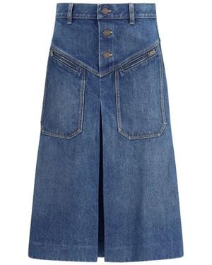 Chloé Denim Midi Rock Mit Besonderen Details - Blau