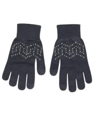 Pieces Accessoires ,Grijs ,Polyester Grijze Gebreide Handschoenen Met Strass Voor Vrouwen - Blauw