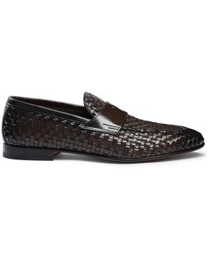Santoni Woven Leather Loafer Dark - Black