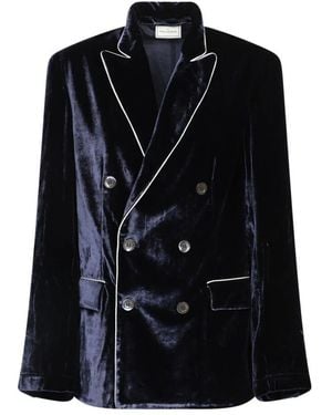 Pierre Louis Mascia Dunkelblaue samt doppelreiher jacke - Schwarz