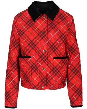Burberry Check Katoen Gewatteerd Cropped Jas - Rood