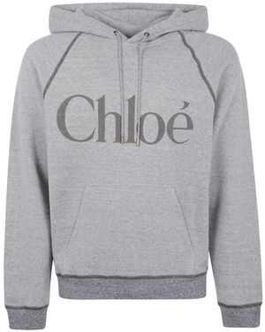 Chloé Hoodies & Sweatvesten ,Grijs ,Klassieke Logo Hoodie