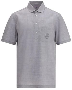 Brunello Cucinelli Wollen Poplin Polo - Grijs