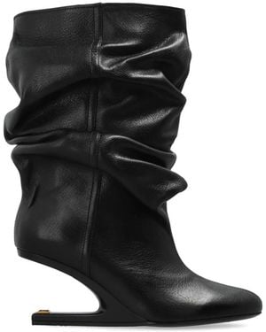 Balmain No Wedge Textured Leather Enkellaarsjes - Zwart