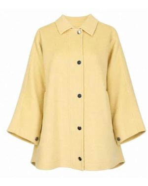 Pinko Jassen ,Geel ,Oversized Collar Button-Up Jacket - Metallic