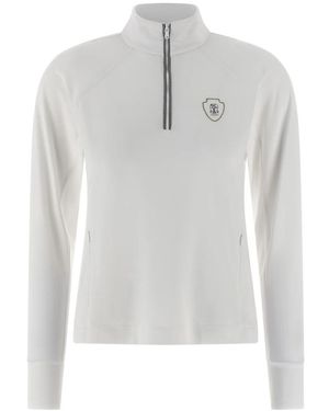 Brunello Cucinelli Techno Piqué Sweatshirt Met Verfijnde Halve Rits - Wit