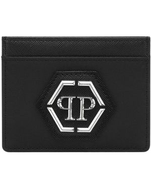 Philipp Plein Accessoires ,Zwart ,Leer Creditcards Houder Hexagon