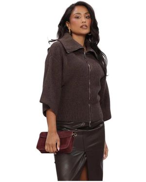 co'couture Rowcc Zip Ss Knit - Braun