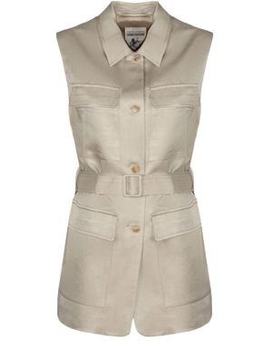 Semicouture Gilet Met Revers En Ceintuur - Naturel