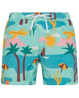 Sun 68 Badmode ,Groen ,Sun 68 Zwemshort Met Fantasieprint - Blauw