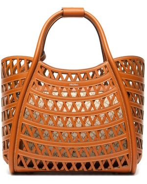 Max Mara Braune Leder-Logoclutch-Tasche