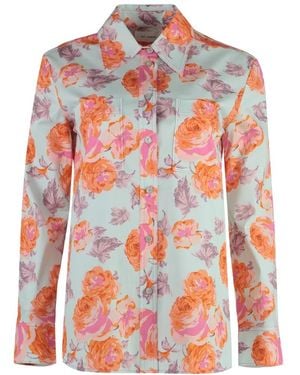 St. John Baumwollhemd Mit Blumendruck - Rot