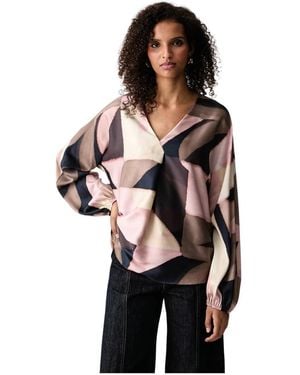 Joseph Ribkoff Overhemden ,Veelkleurig ,Satijn Satijnen Top Met Geometrische Print - Zwart