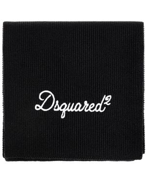 DSquared² Accessoires ,Zwart ,Wol Wol Sjaal Met Geborduurd Logo