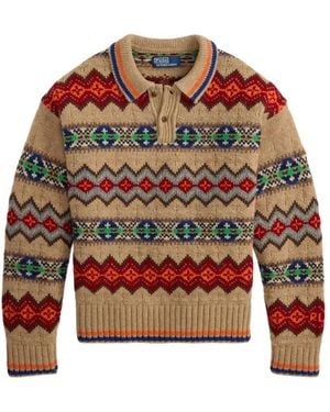 Polo Ralph Lauren Fair Isle Trui Met Polokraag Van Wolmix - Rood