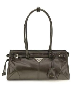 Prada Saffiano Leder Schultertasche - Schwarz