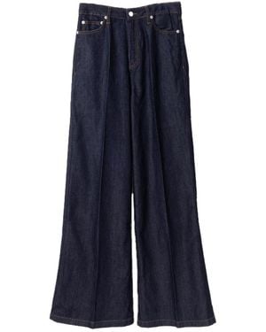 Officine Generale Dark Mid Waisted Wide Leg Jeans - Blue