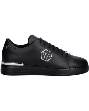 Philipp Plein Leder Lo-Top Sneaker Hexagon - Schwarz