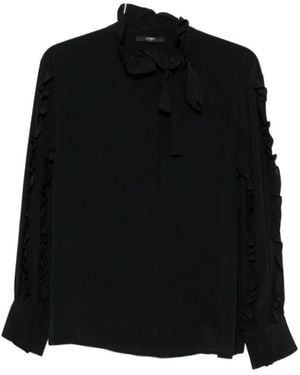 Seventy Blouse Met Ruches En Hoge Hals - Zwart