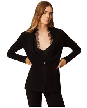 Twinset Gebreid Jasje Met Contrasterende Details - Zwart