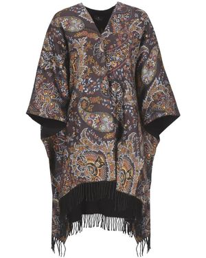 Etro Poncho nero floreale con frange - Grigio