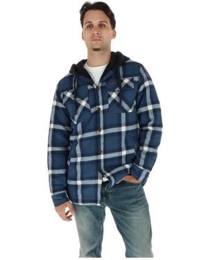 Superdry Overhemden ,Blauw ,Polyester Borg Gevoerd Overshirt Met Capuchon