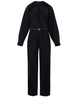 Gucci Jumpsuits & Playsuits ,Zwart ,Wol Zwarte Wollen Jumpsuit Met Riem