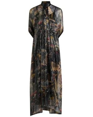 Etro Kleedjes ,Veelkleurig ,Lange Jurk Met Geïntegreerde Cape - Zwart